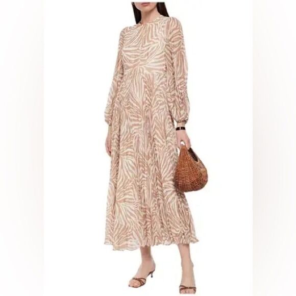 Zimmermann Womens Beige White Zebra Print Long Sleeves Sunray Midi Dress Size 0P - Picture 1 of 12